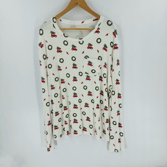 Kyte Living Bamboo Christmas Pajama Top Holiday Print Cars & Wreaths Size XL - Picture 2 of 7